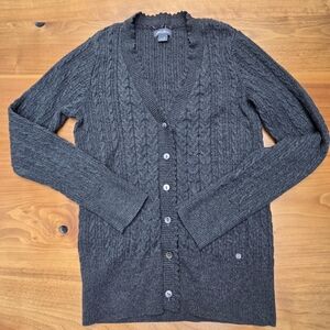 Eddie Bauer Womens Charcoal Gray Cable Knit Cardigan Sweater. Small.